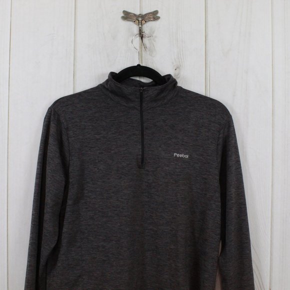 Reebok Gray Quarter Zip Mock Neck Long Sleeve Thumb Hole Pullover Shirt Size L - Picture 2 of 10